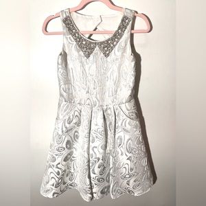 Stunning Zoe LTD party dress with hand sewn rhinestone collar. Silver. Size 14